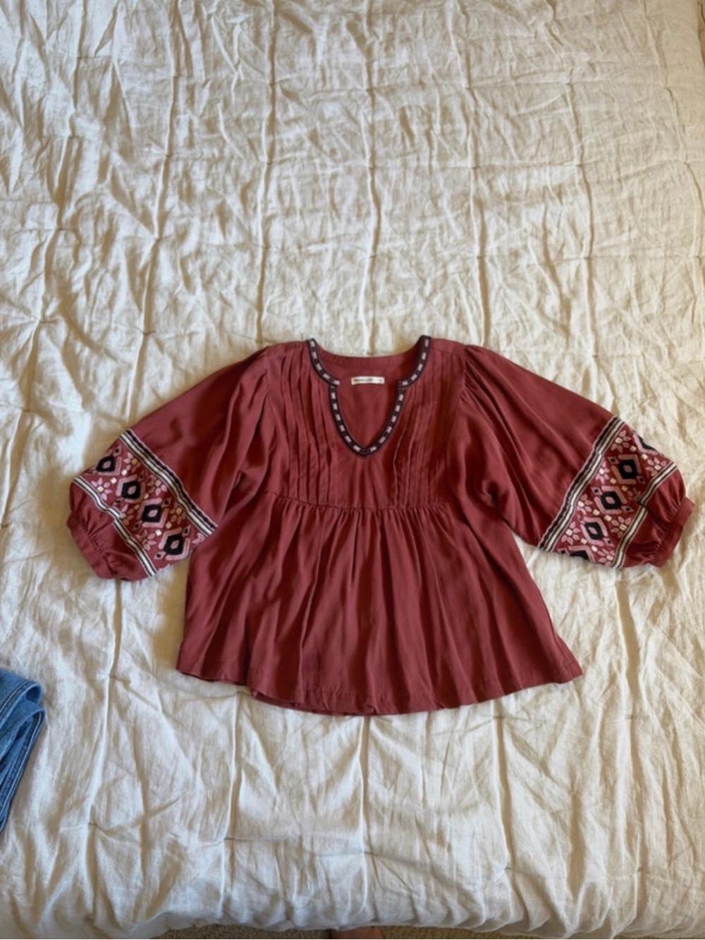 Marine Layer Boho Embroidered Rust Women's Top
